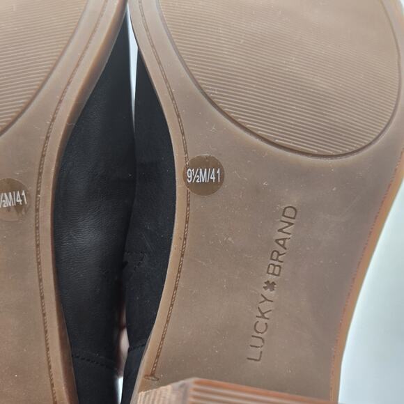 Lucky Brand Sandals Women's 9.5 M Raheema Black Leather Heeled Open Toe Dorsay - Picture 7 of 7